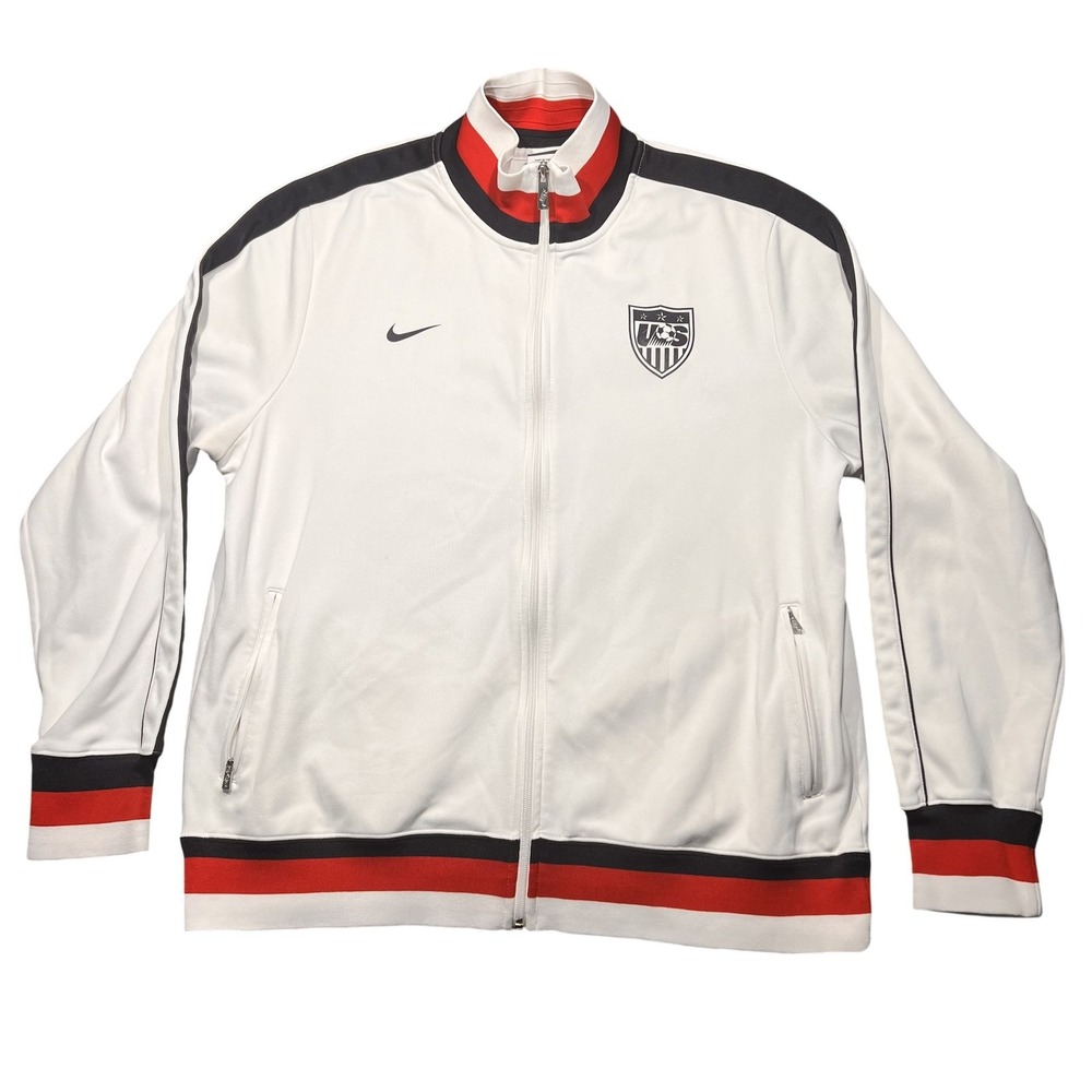 USA Soccer Jacket Mens 2XL White Red Blue Full Zip Nike USMNT Crest Track 2013